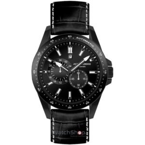 Ceas casual negru din piele Jacques Lemans cu mecanism AUTOMATIC si geam din cristal mineral durificat 1-1775D Liverpool