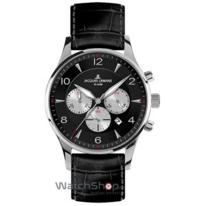 Ceas elegant barbatesc cu curea din piele neagra Jacques Lemans si mecanism quartz CLASSIC 1-1654A London