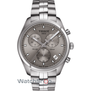 Ceas elegant de mana Tissot pentru Barbati T-CLASSIC T101.417.11.071.00 PR 100 cu mecanism quartz si bratara argintie din otel