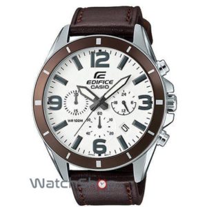 Ceas casual sport Casio pentru barbati EDIFICE EFR-553L-7B cu curea moderna din piele rezistenta de culoare maro