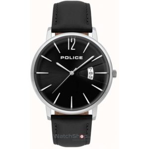 Ceas Police Virtue 15307JS/02 Black Leather & Silver Stainless Steel original de mana pentru barbati