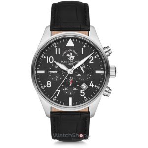 Ceas elegant Santa Barbara barbatesc cu curea din piele neagra si carcasa de otel de 44 mm Polo LEGEND SB.5.1158.1