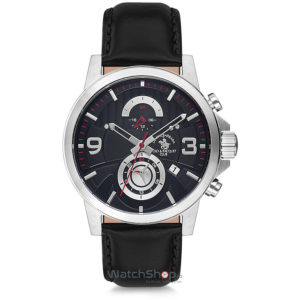 Ceas original barbatesc rotund Santa Barbara cu curea din piele neagra Polo LEGEND SB.7.1149.5 Dual Time