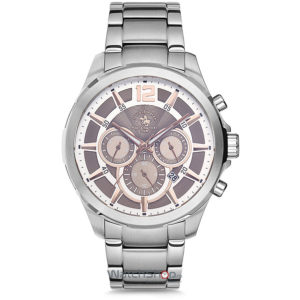 Ceas barbatesc Argintiu original Santa Barbara Polo cu bratara din otel inoxidabil NOBLE SB.7.1126.3 Dual Time