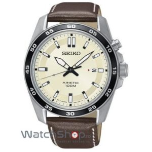 Ceas Seiko elegant pentru barbati KINETIC SKA787P1 cu curea rezistenta de culoare maro