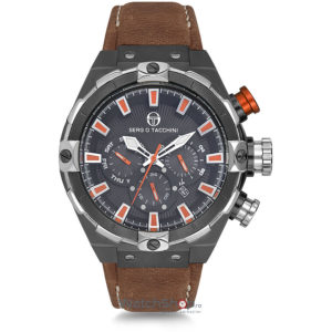 Ceas elegant pentru barbati Sergio Tacchini ARCHIVIO ST.5.115.02 Dual Time cu curea maro din piele